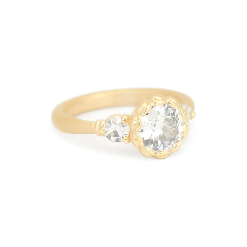 Diamond Engagement Ring in Yellow Gold with Detailing Side View