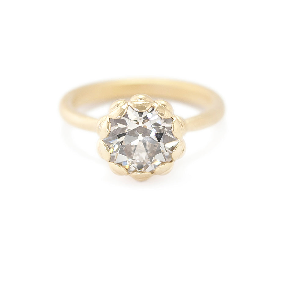 Diamond Engagement Ring in Yellow Gold with Detailing Front View