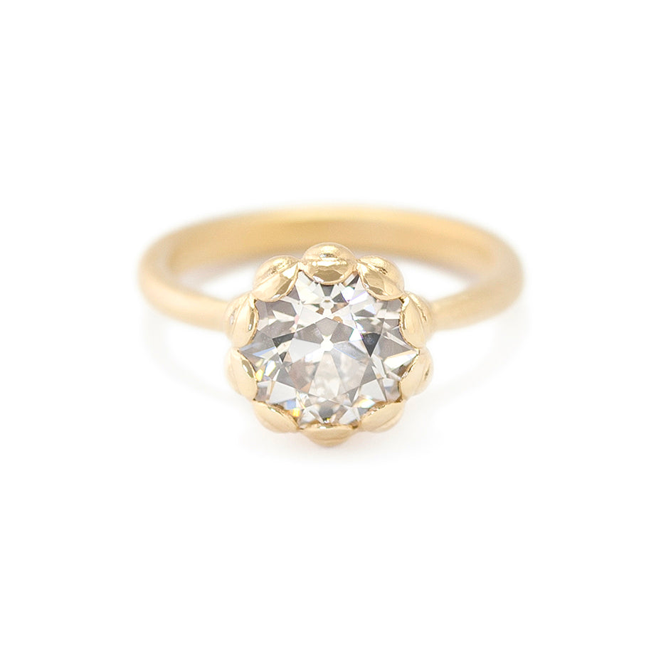 Diamond Engagement Ring in Yellow Gold with Detailing Front View