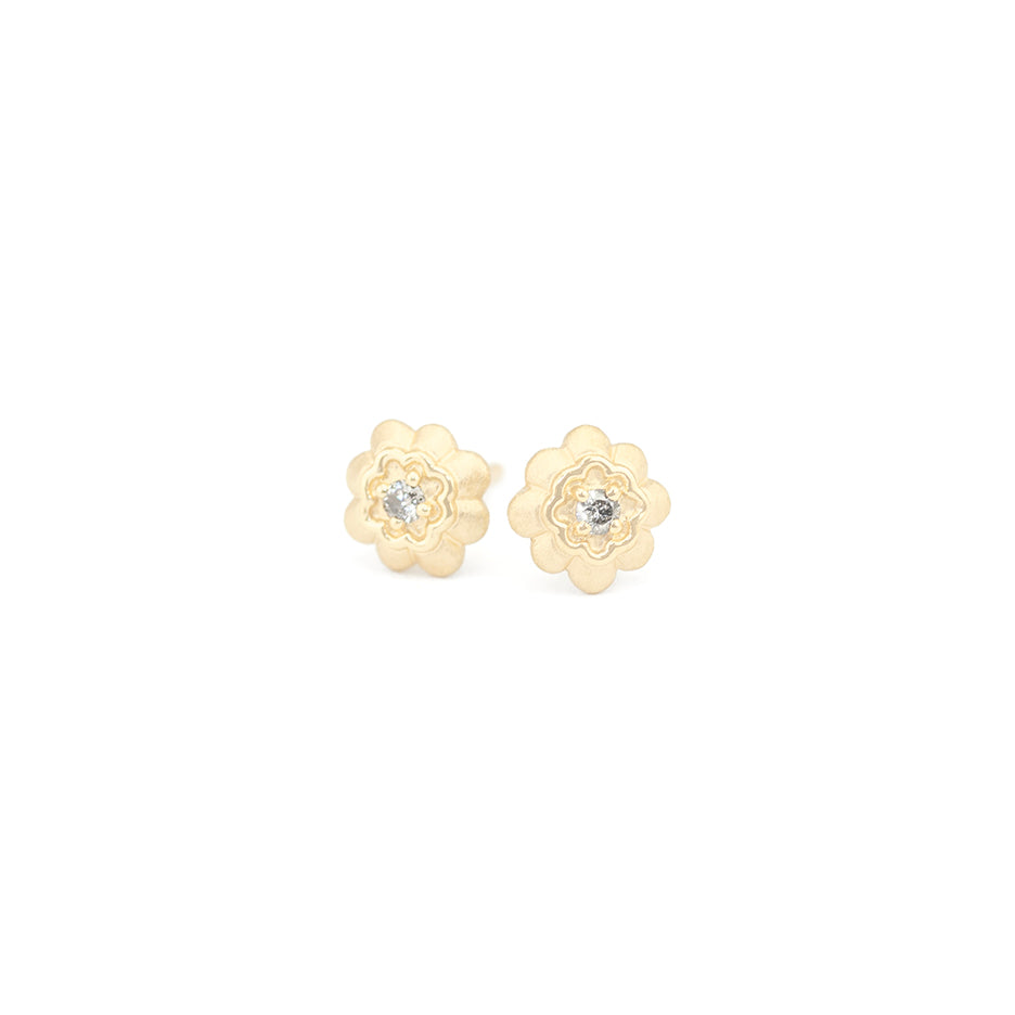 Salt and Pepper Diamond Earrings in Yellow Gold with Detailing Front View