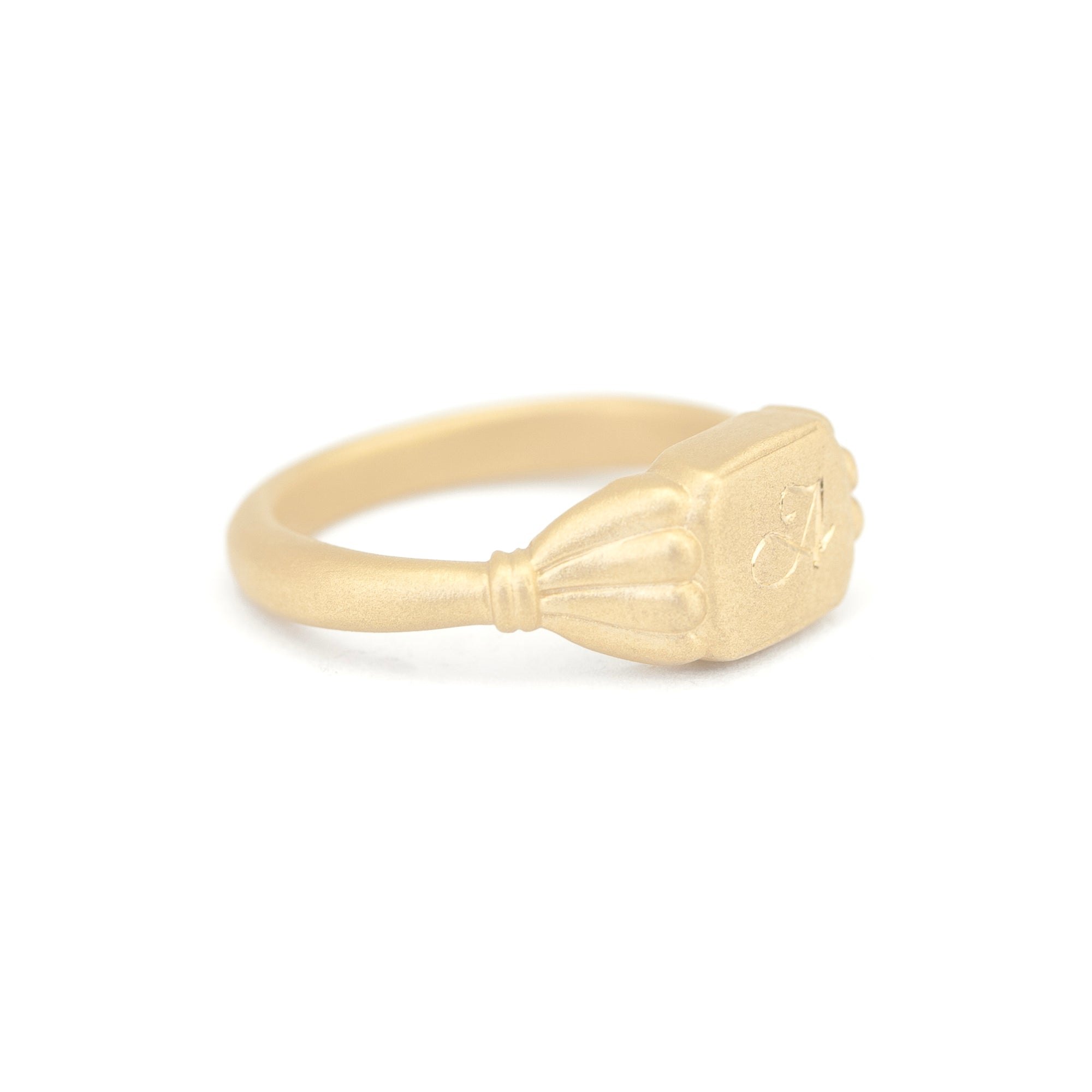 Hand Engraved Ring in Yellow Gold with  Detailing Front View