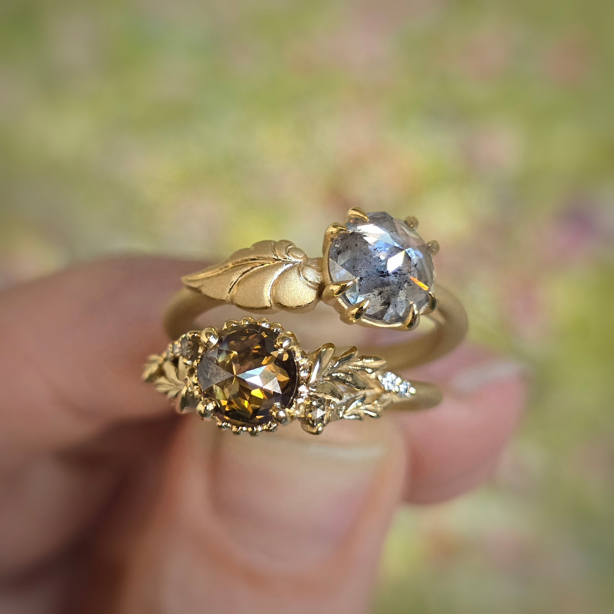 Wood Nymph Asymmetrical Cathedral Ring (LC8566) - 0.86ct Brown Star Rose Cut