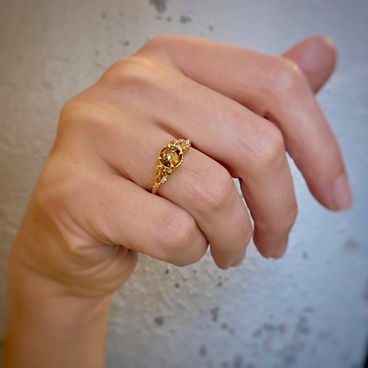 Wood Nymph Asymmetrical Cathedral Ring (LC8566) - 0.86ct Brown Star Rose Cut