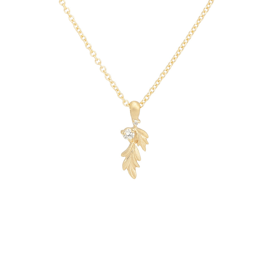 Diamond Necklace in Yellow Gold with Botanical Detailing