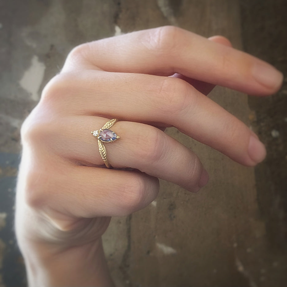 Evergreen Tulip Cherie Ring  - Blue Rose Cut Sapphire