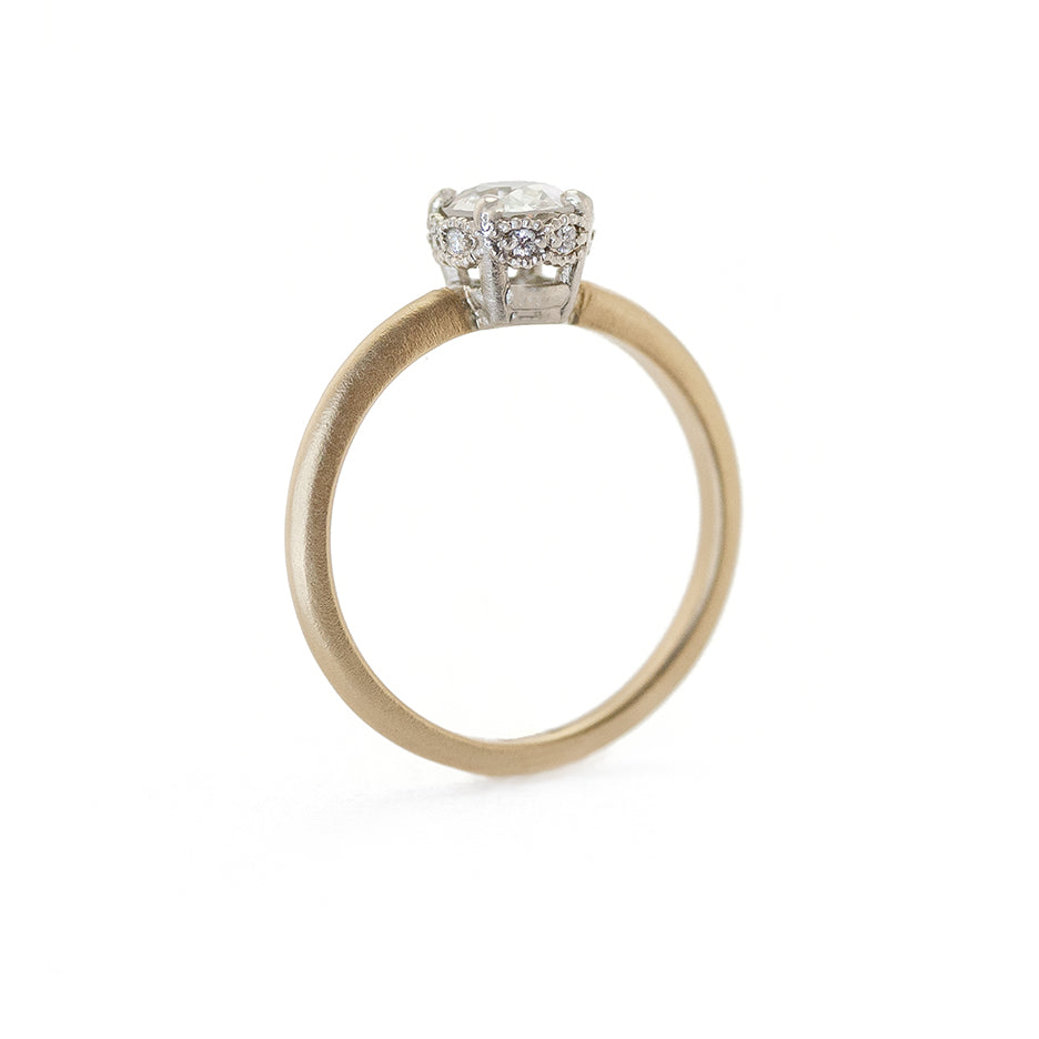 Hidden Halo Pave Set Crown Moissanite Diamond Engagement Ring