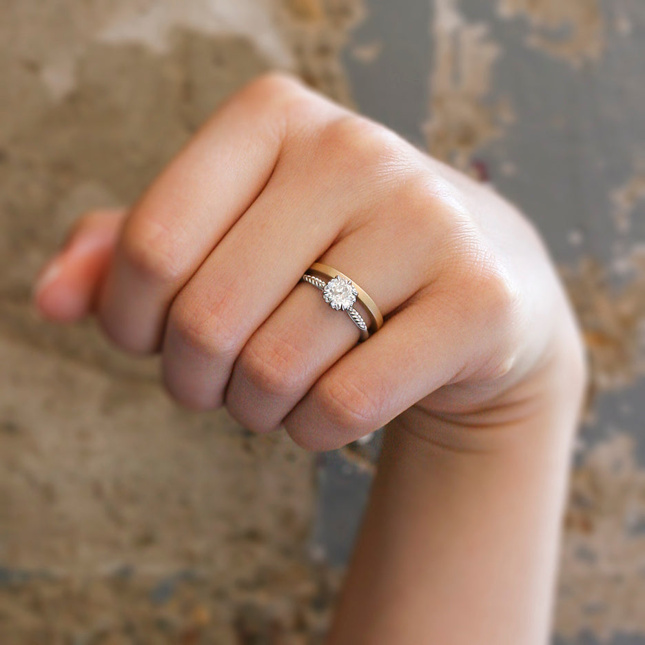 Diamond band engagement ring with plain wedding band Clearance