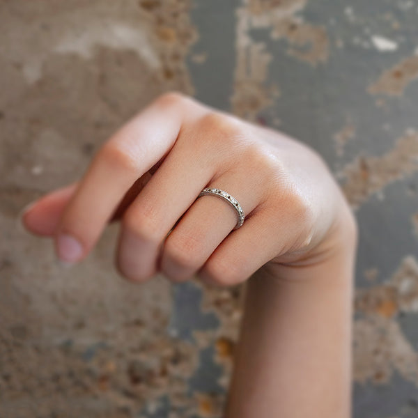 Ribbed Cut Out Band White Gold Diamond Wedding Band megan thorne