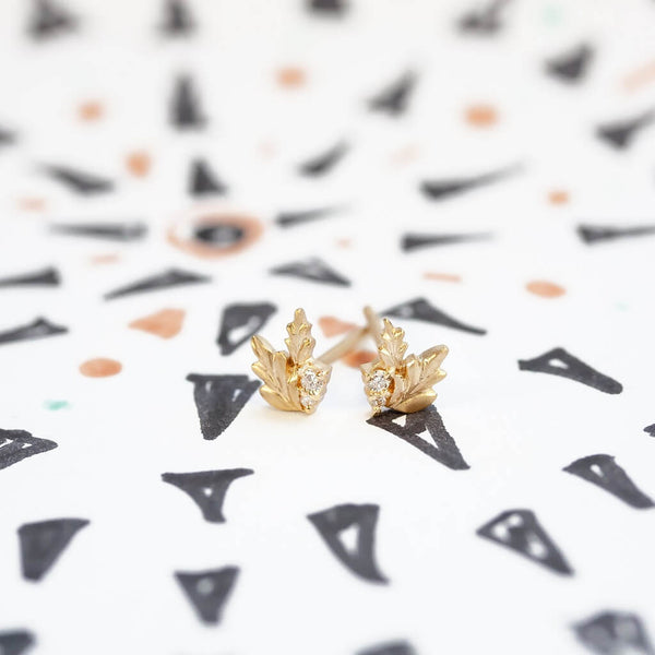 Wood Nymph Faye Leaf Studs - Yellow Gold Earrings - megan thorne